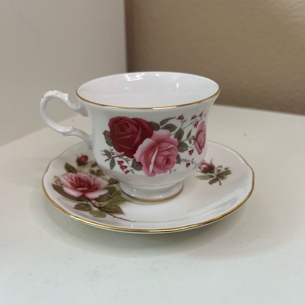 Vintage English Bone China Rose Teacup & Saucer | Queen Anne / Duchess